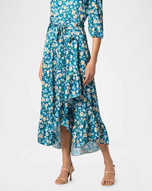 Shoshanna Blue Lia Ruffle Floral-Print Midi Dress