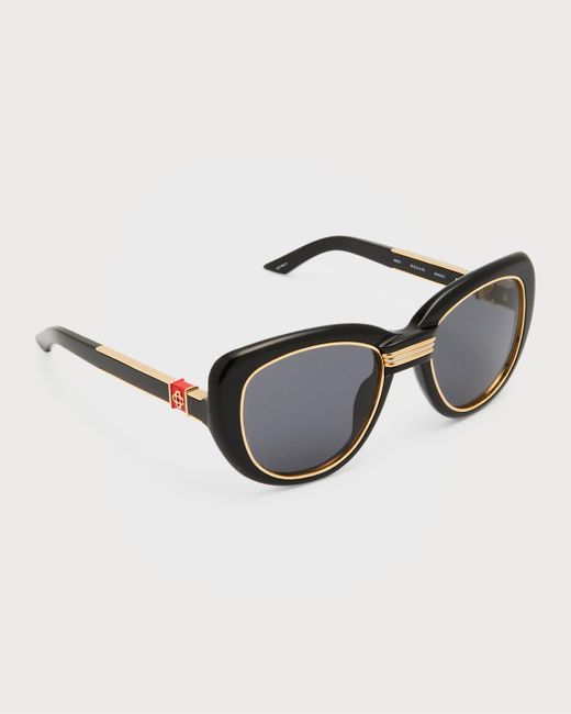 Casablancabrand Natural Golden Rim Acetate & Nylon Cat-eye Sunglasses