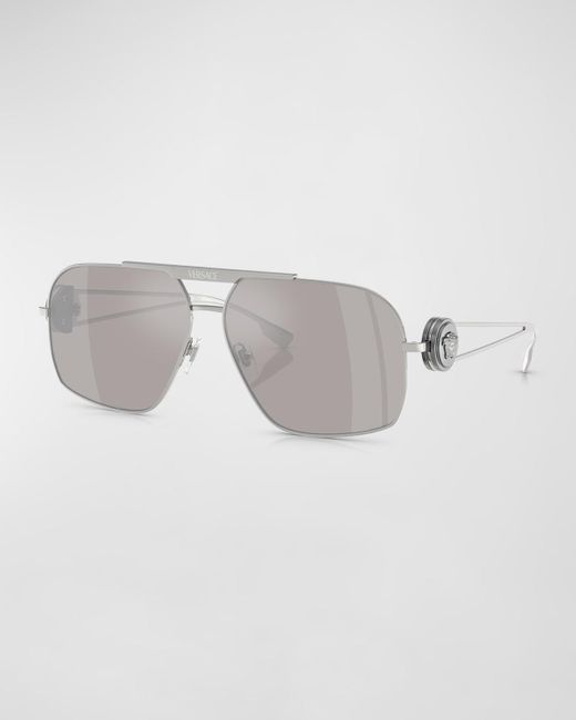 Versace Gray Medusa Medallion Steel Aviator Sunglasses