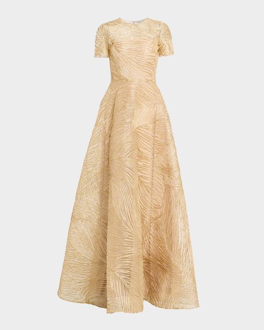Naeem Khan Women's Natural Metallic Raffia Embroidered Short-Sleeve Gown -  www.ice4pros.com.br
