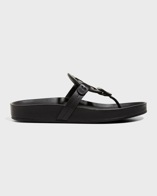 Tory Burch Black Miller Cloud Leather Thong Sandals