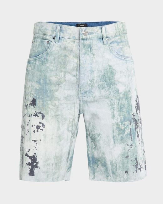 Purple Blue Worn Camouflage Shorts for men