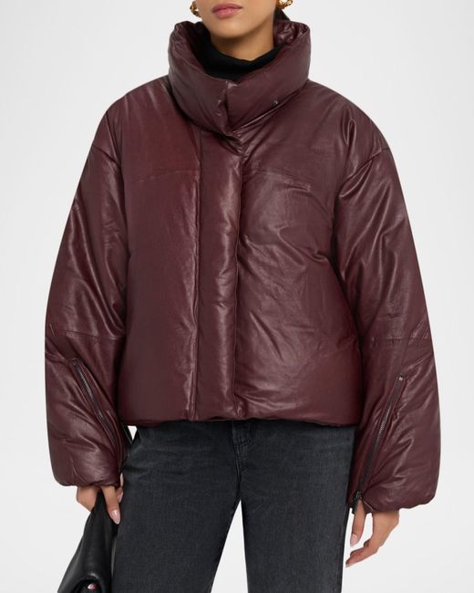 Twp Purple Leather Raglan Puffer Jacket
