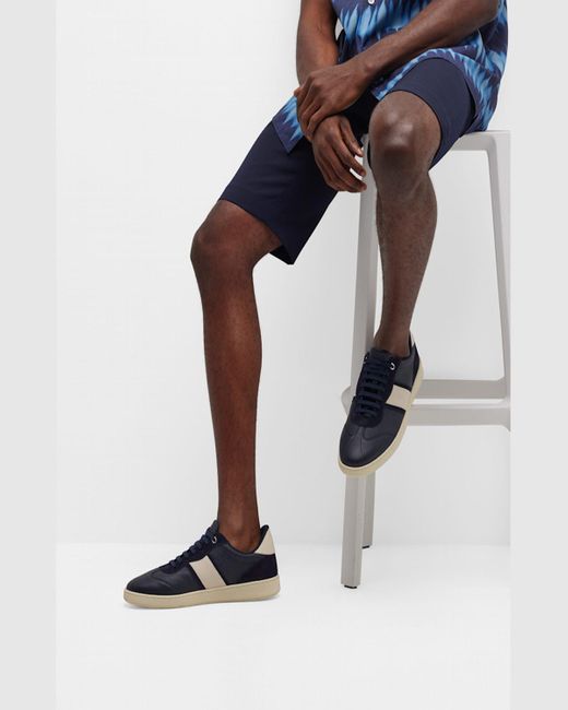 Ferragamo Blue Achille 1 Leather Low-Top Sneakers for men