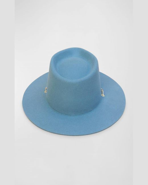 Van Palma Blue Ulysse Merino Wool Fedora With Chain