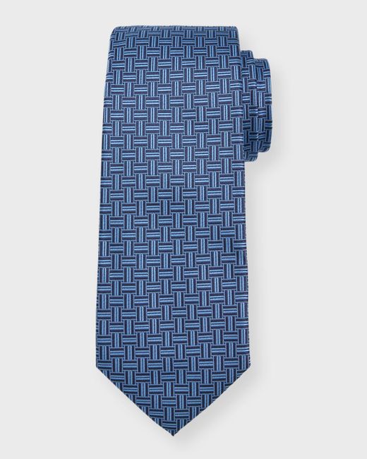 Isaia Blue Basketweave Silk Tie for men