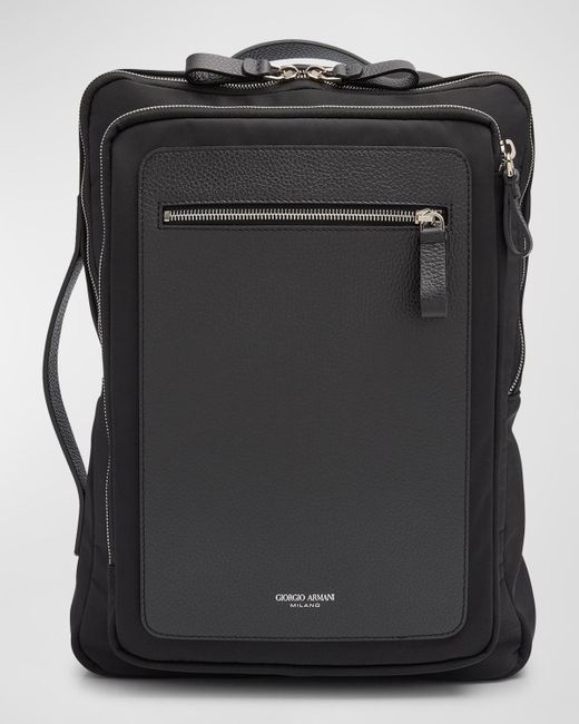 Giorgio Armani Black Paneled Leather Backpack for men