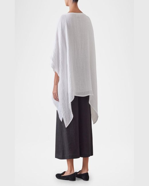 Eskandar White Longer-Back Scoop-Neck Kaftan (Mid Plus Length)