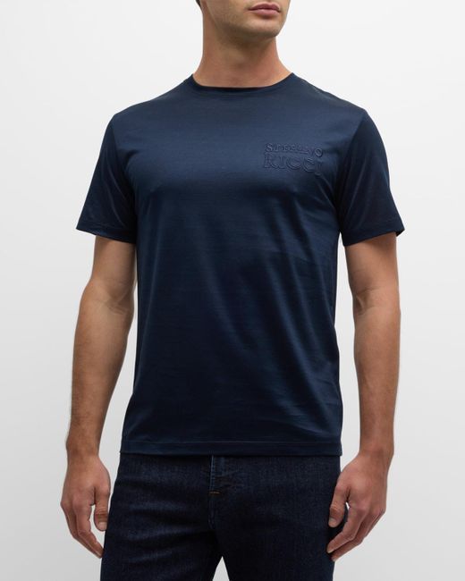 Stefano Ricci Blue Tonal Embroidered Logo T-Shirt for men