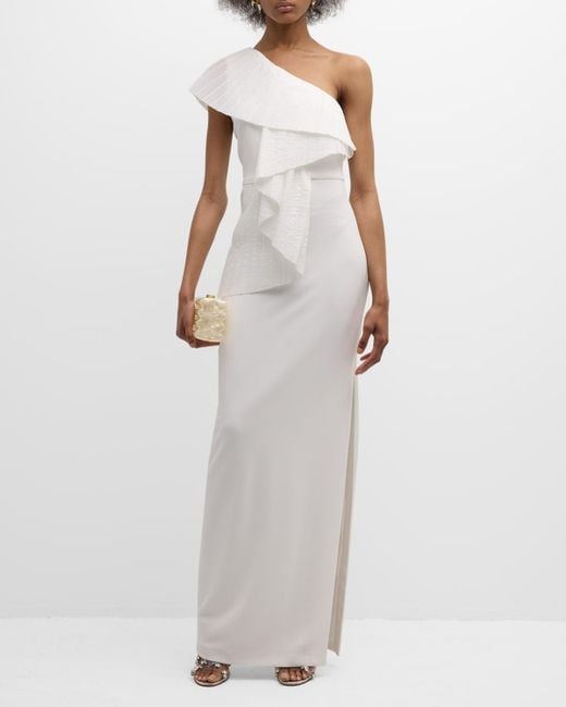 ONE33 SOCIAL White One-Shoulder Ruffle Column Gown