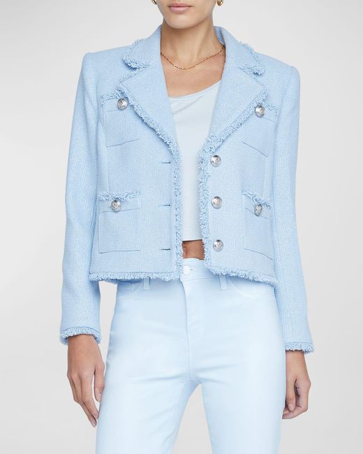 L'Agence Blue Sylvia Metallic Tweed Jacket
