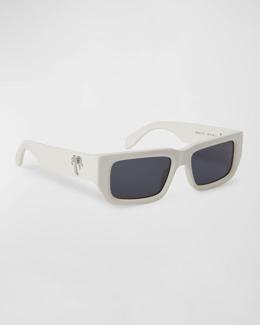 Palm Angels White Sutter Acetate Rectangle Sunglasses for men