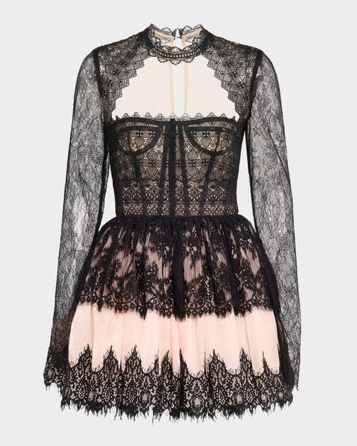 Bronx and Banco Black Daphne Illusion Corset Lace Mini Dress