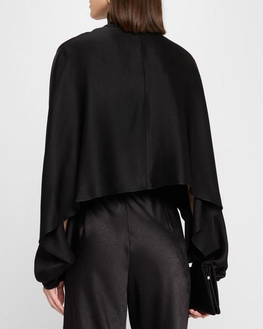 LAPOINTE Black Satin Crop Caftan Top