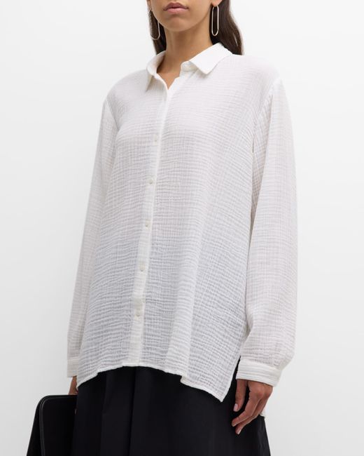 Eileen Fisher White Button-Down Organic Cotton Gauze Shirt