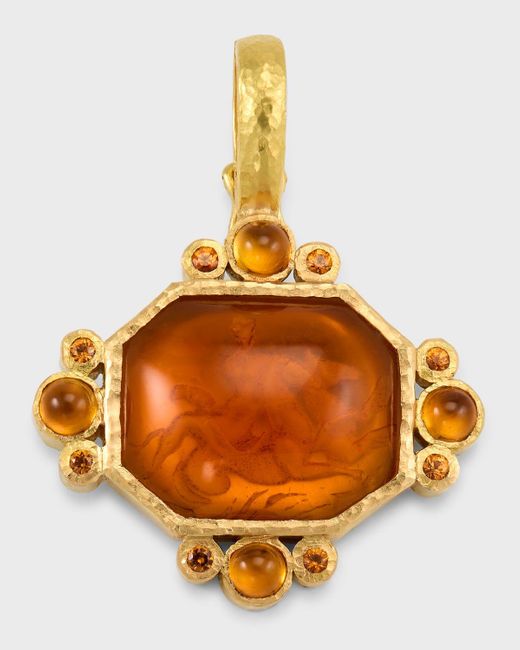 Elizabeth Locke Orange 19k Venetian Glass Intaglio Cabochon Hypocanthus And Goddess Pendant With Citrine