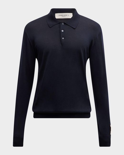 Golden Goose Deluxe Brand Blue Wool Knit Polo Shirt for men