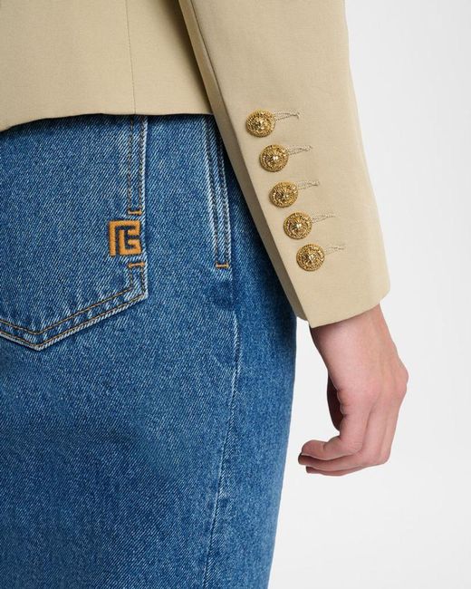 Balmain Natural 6-Button Double-Breasted Gabardine Jacket