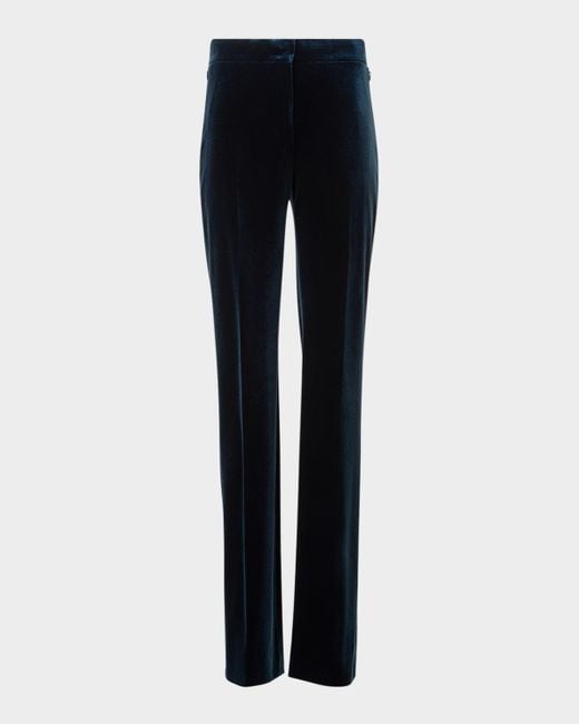 Akris Blue Carl Techno Velvet Stretch Straight-Leg Pants