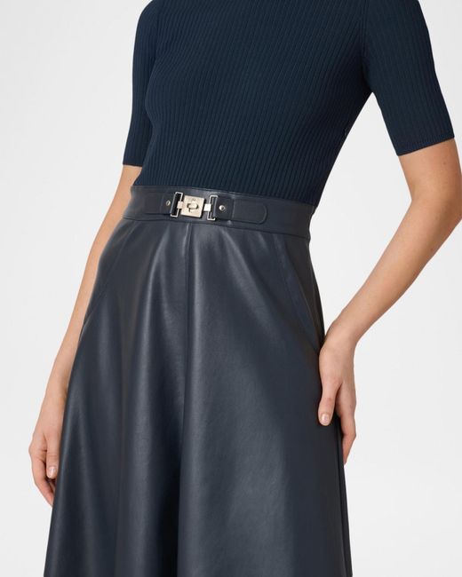 Shoshanna Angela Rib Knit & Faux Leather Midi Dress in Blue | Lyst