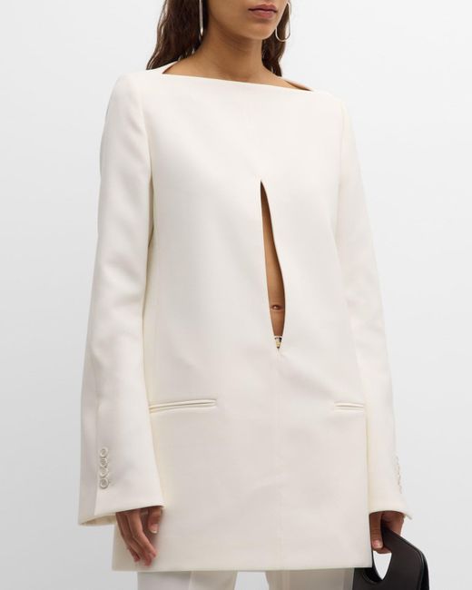 Courreges White Cutout Flare-Sleeve Tailored Tunic Blouse