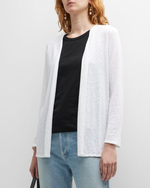 Majestic Filatures White Stretch Linen Open-front Cardigan