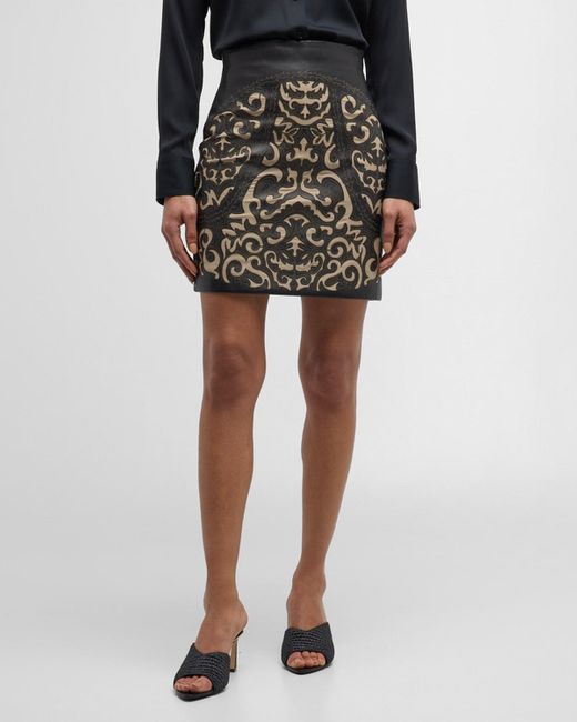 L'Agence Black Amour Laser-cut Leather Mini Skirt