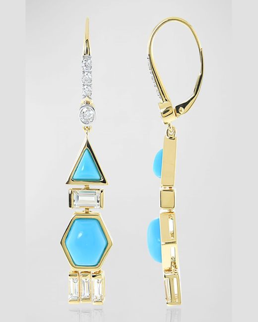 Stevie Wren Blue 18k Yellow Gold Turquoise, Topaz Ad Diamond Dangle Earrings