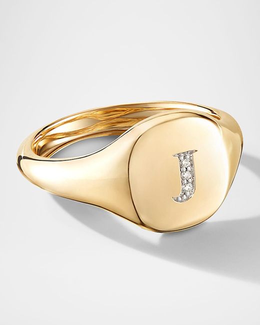 David Yurman Metallic Mini Dy Initial J Pinky Ring In 18k Yellow Gold With Diamonds, Size 5