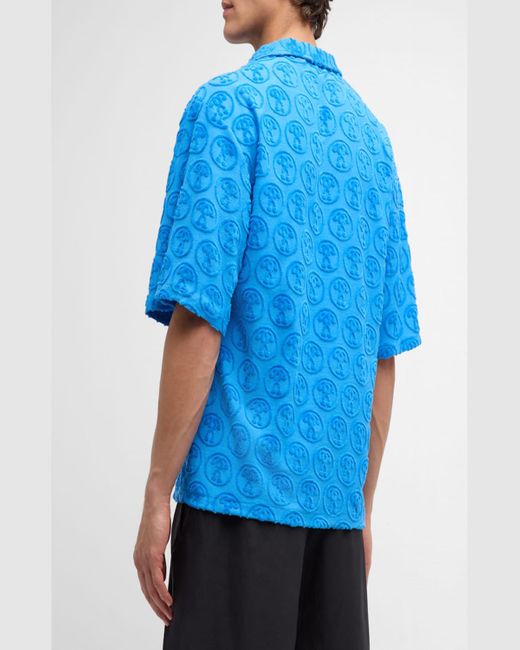 Moschino Blue Monogram Toweling Camp Shirt for men