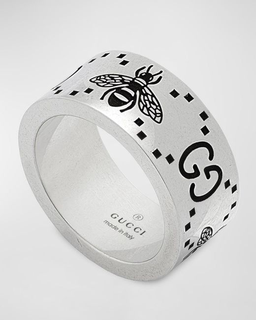 Gucci White GG And Bee Sterling Silver Ring for men