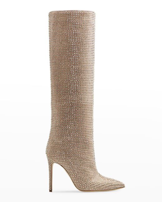 Paris Texas Holly Crystal Tall Stiletto Boots in Natural | Lyst