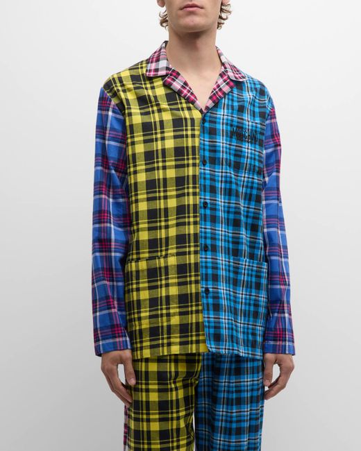 Moschino Blue Mixed-Plaid Pajama Set for men