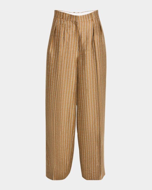 The Row Natural Sherry Printed Wide Leg Linen Pants