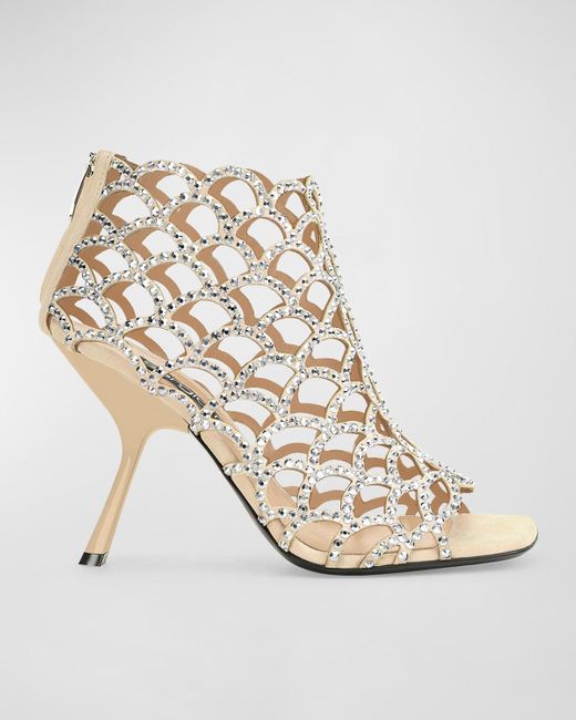 Sergio Rossi Natural Crystal Zip Caged Stiletto Sandals