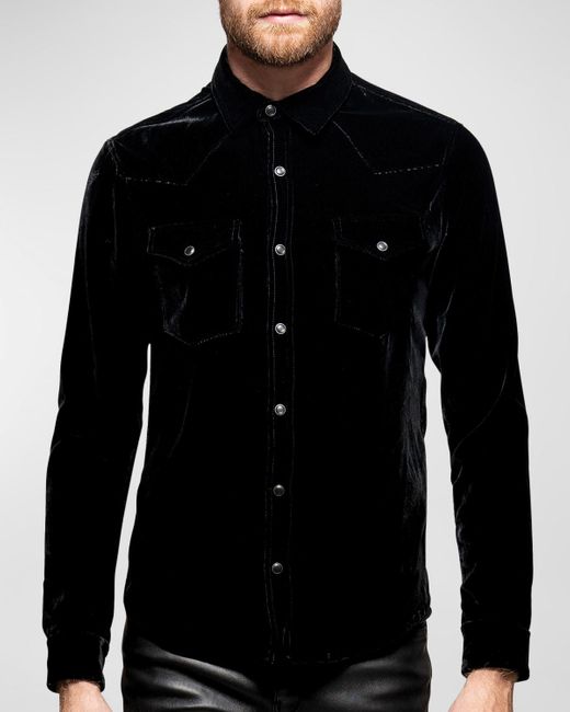 Monfrere Black Eastwood Velvet Western Shirt for men