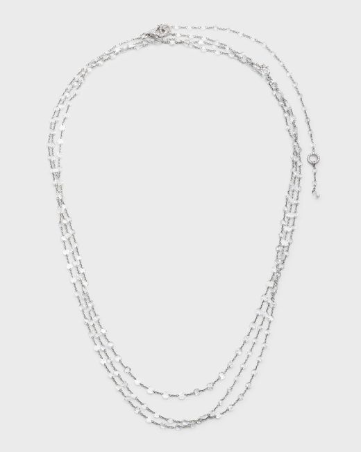 64 Facets 18k White Gold Rose-cut Diamond-strand Necklace, 64"l