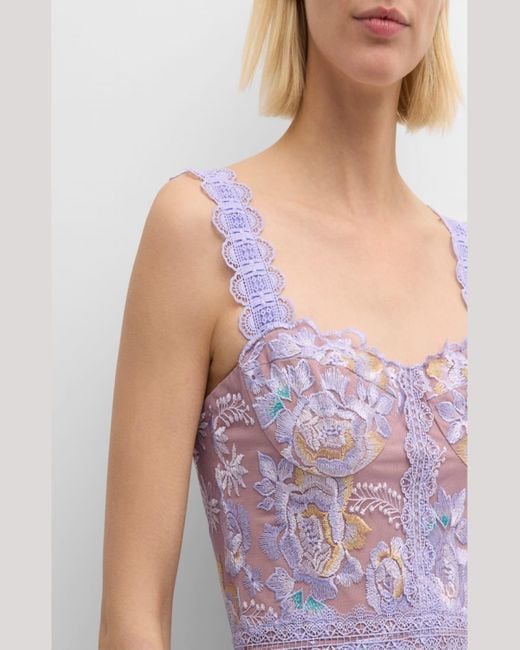 Bronx and Banco Purple Eva Floral-Embroidered High-Low Midi Dress