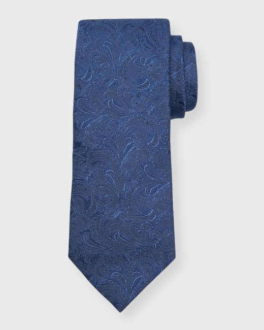 Brunello Cucinelli Blue Silk-cotton Tonal Paisley Tie for men