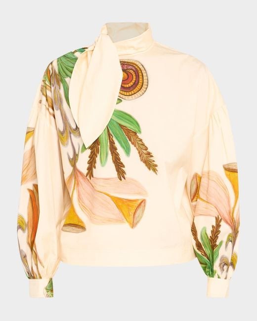 Ulla Johnson Metallic Pastel Long-Sleeve Tie-Neck Blouse