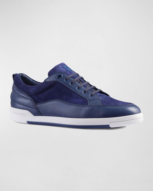 Stefano Ricci Blue Calfskin Suede Low-Top Sneakers for men