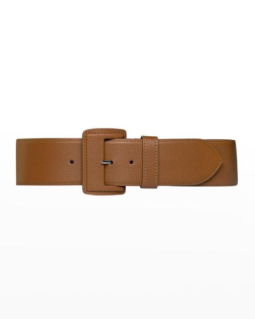 Vaincourt Paris Brown La Merveilleuse Large Pebbled Leather Belt With Covered Buckle