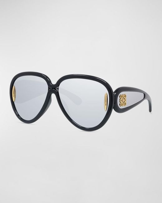 Loewe Black Anagram Mirrored Acetate Round Sunglasses