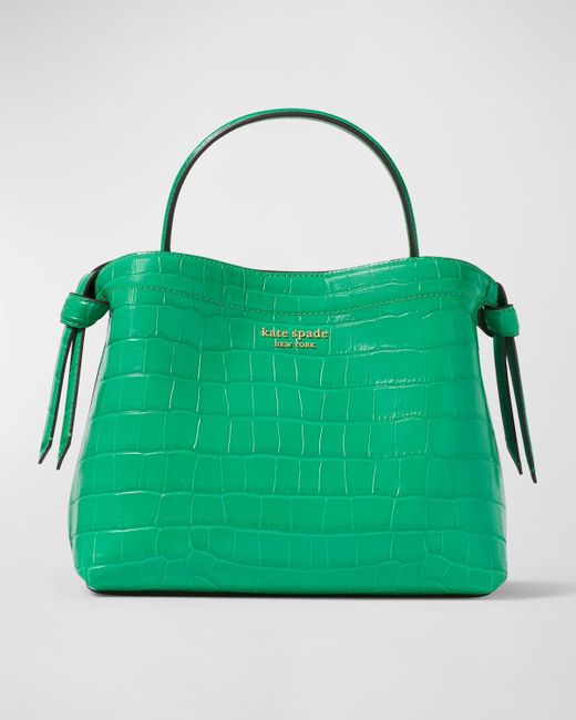 Kate Spade Green Knott Croc-Embossed Leather Top-Handle Bag