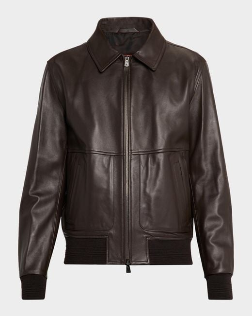 Isaia Gray Apos;S Lambskin Leather Jacket for men
