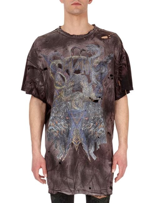 Balmain Black Distressed Faded-graphic T-shirt for men