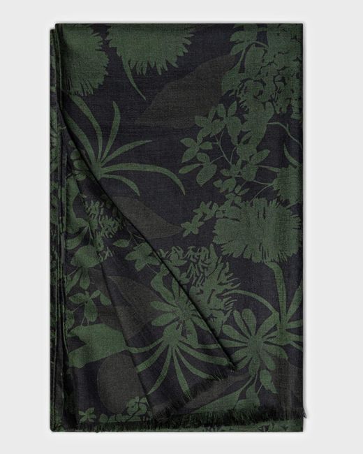 Akris Green Abraham Flower Printed Cashmere & Silk Scarf