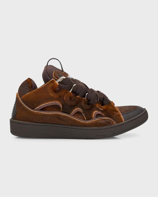 Lanvin Brown Curb Pony-effect Leather Low-top Sneakers for men