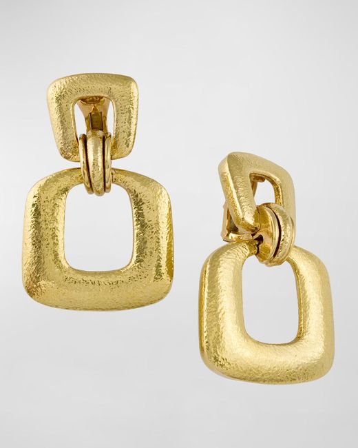 David Webb Metallic 18k Hammered Gold Hoop Earrings