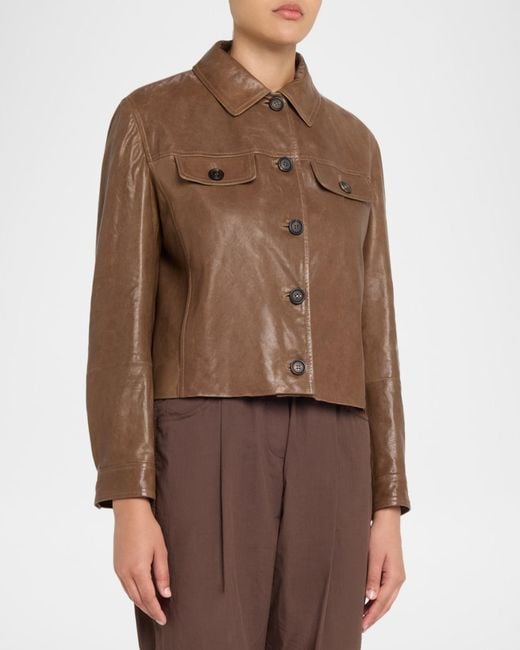 Brunello Cucinelli Brown Button-Down Leather Jacket